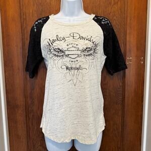 Harley Davidson Lace Sleeve Baseball Studded Logo T Small 2015‎